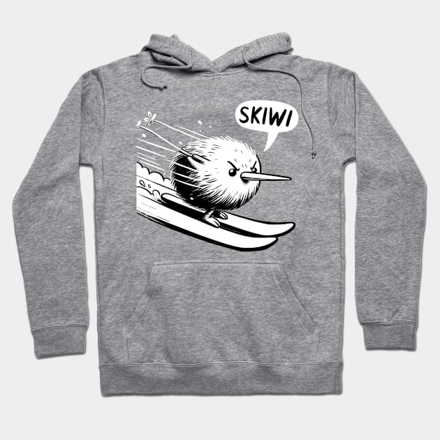 Downhill Skiwi Kiwi Bird Hoodie by DoodleDashDesigns